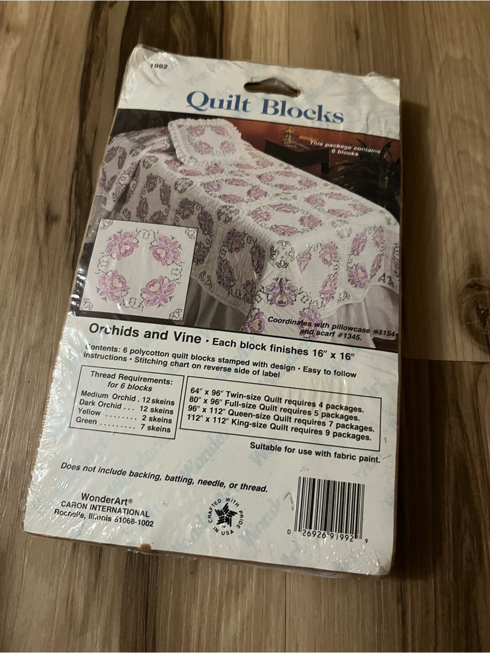 WonderArt Quilt Stamped Blocks Orchids and Vines NIP